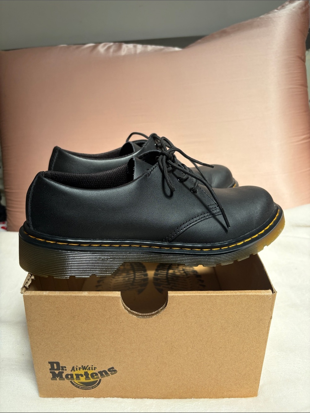 Dr. Martens Black 3-Eye Oxford with Yellow Stitching